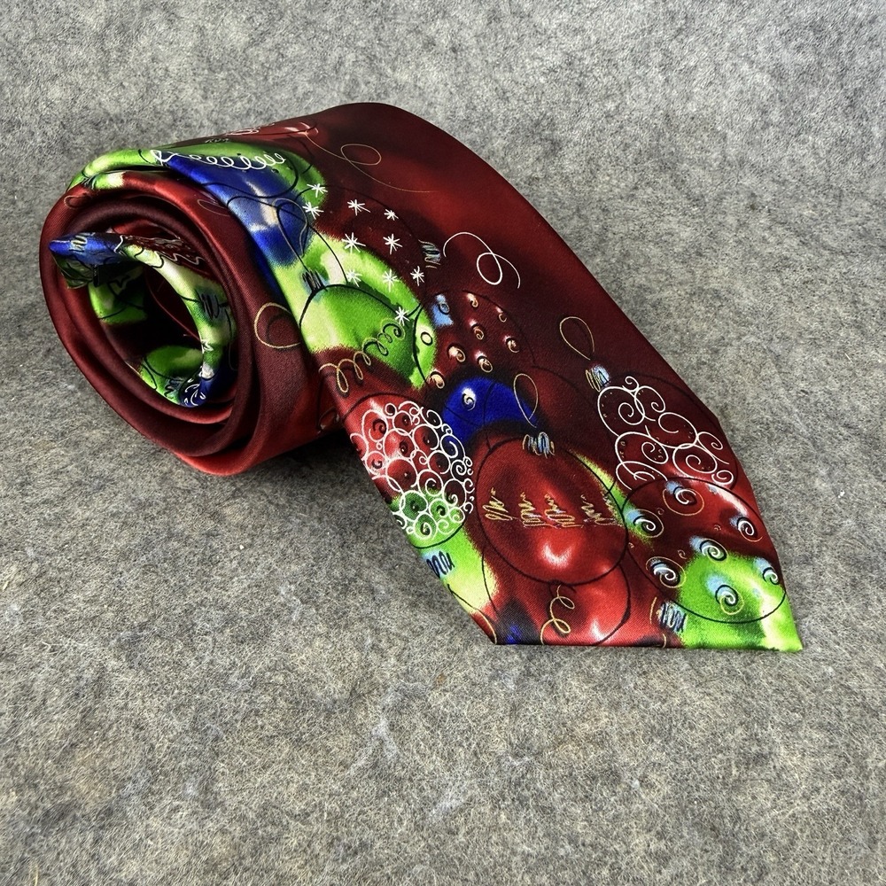 J. GARCIA Creme De Menthe Hangover Tie Collection 58 Silk 58.5x3.5 Ornaments Red